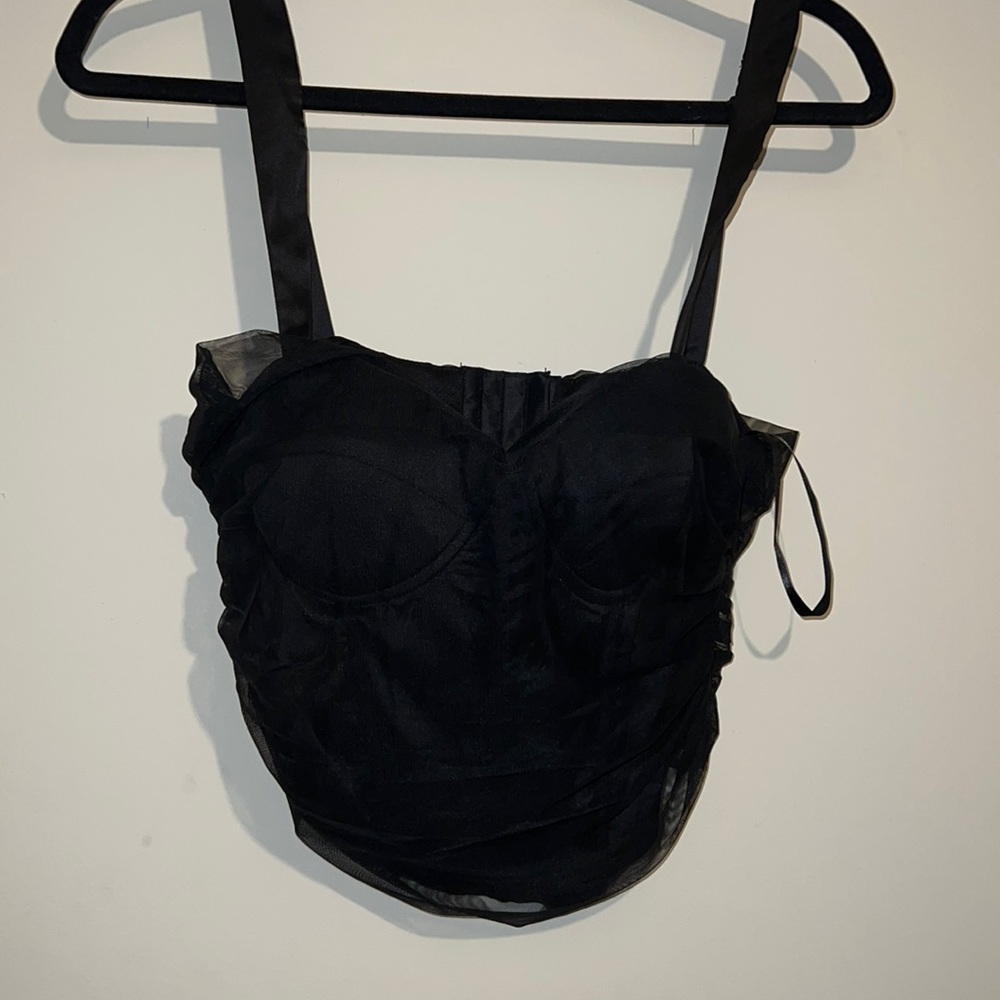 Windsor- Black Satin and Mesh Corset Top- Size Mediem